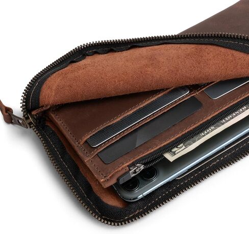 Hide & Drink, Leather Long Zippered Wallet, Holds Up to 8 Cards Plus Coins And Flat Bills, Phone Holder, Travel Essentials, Handmade (Bourbon Brown) in Saudi Arabia