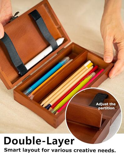 DJAR Artist Supply Box with Locking Clasps, Small Wooden Art Tool Box for Artist Supplies, Brushes, Pencils, Erasers, Tool Storage Organizer, Walnut in Saudi Arabia