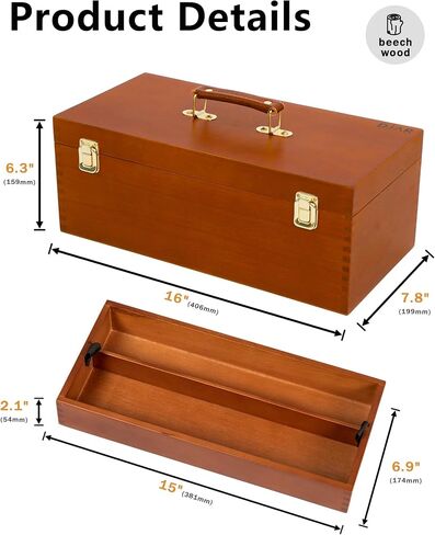 صندوق تخزين للفنانين من DJAR، منظم مستلزمات فنية من خشب الزان، صندوق أدوات خشبي قوي كبير محمول، خشب الجوز in Kuwait