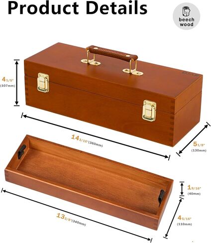 DJAR Multi-Function Artist Tool Box with Locking Clasps, Removable Tray Wooden Art Supply Box for Brushes, Pencils, Erasers,Artist Supplies Storage Organizer, Natural in Saudi Arabia