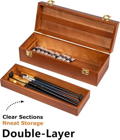 DJAR Multi-Function Artist Tool Box with Locking Clasps, Removable Tray Wooden Art Supply Box for Brushes, Pencils, Erasers,Artist Supplies Storage Organizer, Natural in Saudi Arabia