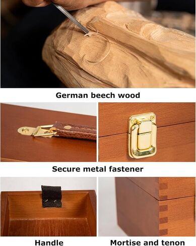 DJAR Multi-Function Artist Tool Box with Locking Clasps, Removable Tray Wooden Art Supply Box for Brushes, Pencils, Erasers,Artist Supplies Storage Organizer, Natural in Saudi Arabia