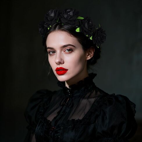 Lystaii Rose Headband Red Rose Flower Crown Woodland Hair Wreath for Valentines's Day Halloween Festival Cosplay in Saudi Arabia