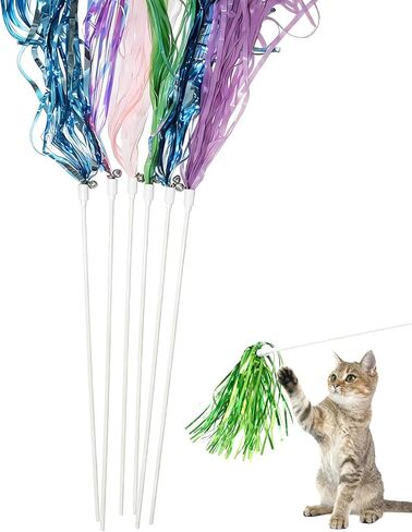 اي يو اتش كيه بي اتش عصا قطط، 6 قطع من عصا تشويق القطط التفاعلية مع شرابة صوتية وجرس، لعبة قطط ملونة in Kuwait