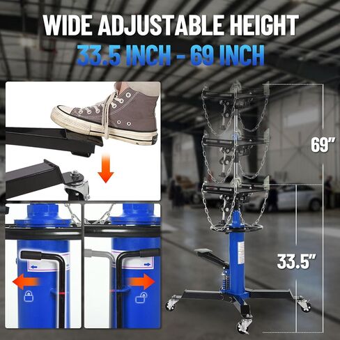 1322Lb Heavy Duty Transmission Jack, 33.5"-69" High Lift Hydraulic Telescoping Transmission Jack, 2-Stage Telescopic Transmission Stand with Foot Pedal & 360° Swivel Wheel, Blue in Saudi Arabia