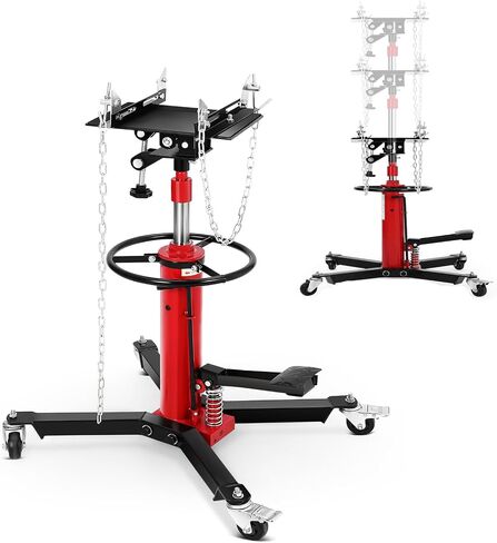 High Lift Transmission Jack 34"-68", Heavy Duty 1100LBS Hydraulic Telescoping Transmission Jack with Foot Pedal for Auto Repair, Garage, and Shop Use- 360°Swivel Wheels & Safety Lock in Saudi Arabia