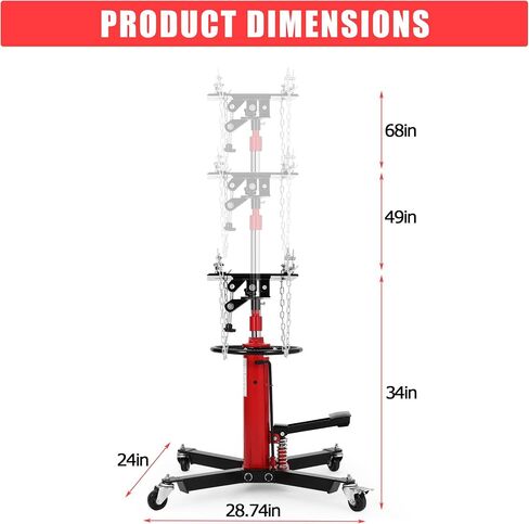 High Lift Transmission Jack 34"-68", Heavy Duty 1100LBS Hydraulic Telescoping Transmission Jack with Foot Pedal for Auto Repair, Garage, and Shop Use- 360°Swivel Wheels & Safety Lock in Saudi Arabia