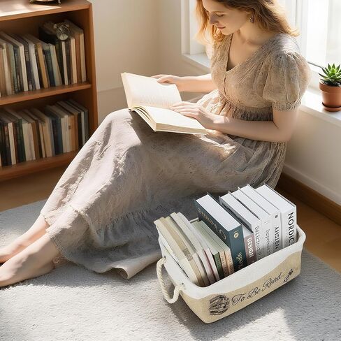 سلة تخزين الكتب لقائمة TBR - صندوق منظم قابل للطي بمقابض، يحمل 10-12 كتابًا للقراءة، هدية لمحبي الكتب المزخرفة لديدان الكتب، وأعضاء النادي، والفصول الدراسية/الاستخدام المنزلي in Saudi Arabia