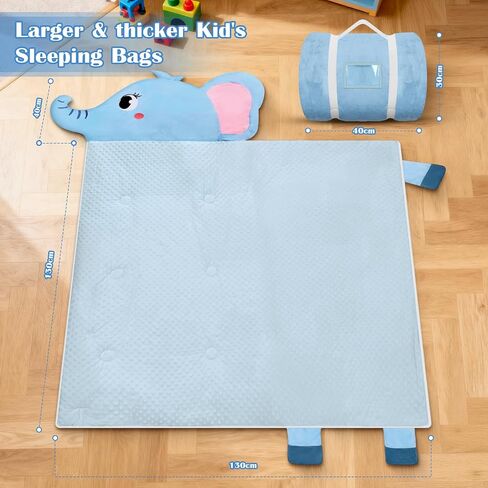 Toddler Nap Mat,Elephant Kids Sleeping Bag 67‘’×27‘’,Extra Large Slumber Bag Thick with Removable Pillow for Girls Boys,Soft Plush Roll Up Sleeping Mat Lightweight for Preschool,Daycare,Travel in Saudi Arabia