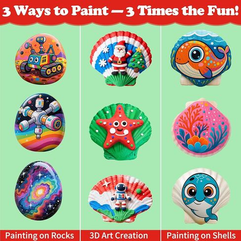 Awsoo Glow in The Dark Rock & Shell Painting Kit Arts and Crafts for Kids Ages 6-12, Kids Craft Paint Kit, Art Supplies Toy, Creative Painting Kits, Christmas Toy Gifts for Boys Girls in Saudi Arabia