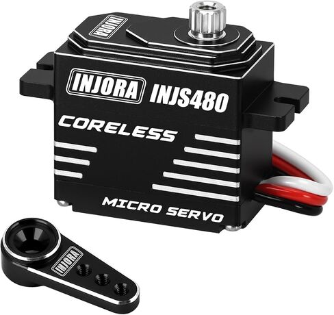 INJORA INJS480 Coreless Micro Servo مع قرن مؤازر لزاحف 1/24 محوري SCX24 RC (أسود) in Kuwait