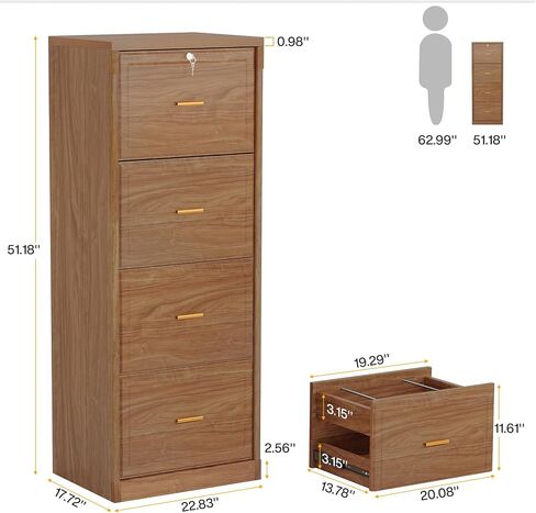 Tribesigns 4-Drawer File Cabinet with Lock, Locked File Cabinet with Key, Tall Wooden Filing Cabinets for Home Office, Vertical Office Storage for Legal Size/Letter/A4/Files, Black in Saudi Arabia
