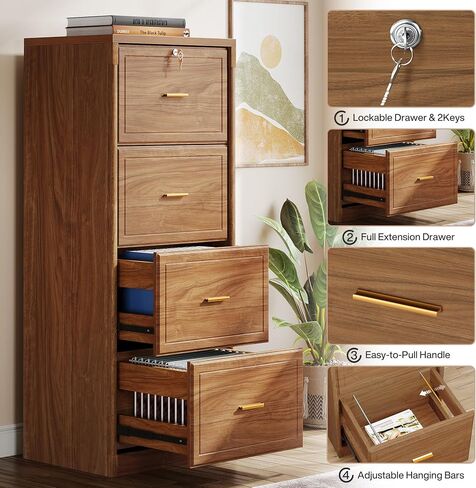 Tribesigns 4-Drawer File Cabinet with Lock, Locked File Cabinet with Key, Tall Wooden Filing Cabinets for Home Office, Vertical Office Storage for Legal Size/Letter/A4/Files, Black in Saudi Arabia
