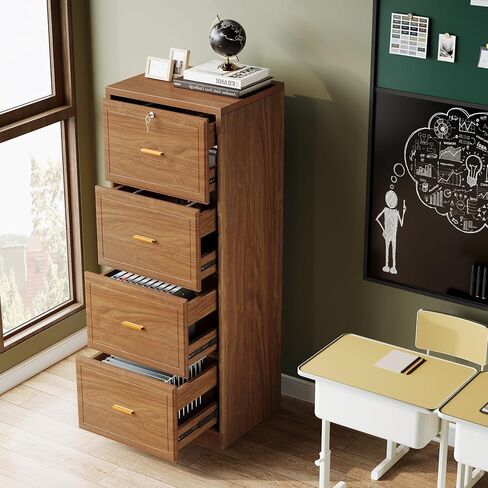 Tribesigns 4-Drawer File Cabinet with Lock, Locked File Cabinet with Key, Tall Wooden Filing Cabinets for Home Office, Vertical Office Storage for Legal Size/Letter/A4/Files, Black in Saudi Arabia