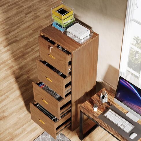 Tribesigns 4-Drawer File Cabinet with Lock, Locked File Cabinet with Key, Tall Wooden Filing Cabinets for Home Office, Vertical Office Storage for Legal Size/Letter/A4/Files, Black in Saudi Arabia