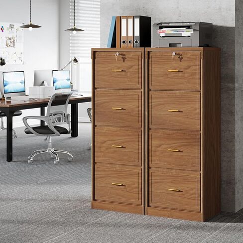 Tribesigns 4-Drawer File Cabinet with Lock, Locked File Cabinet with Key, Tall Wooden Filing Cabinets for Home Office, Vertical Office Storage for Legal Size/Letter/A4/Files, Black in Saudi Arabia