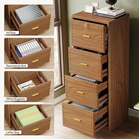 Tribesigns 4-Drawer File Cabinet with Lock, Locked File Cabinet with Key, Tall Wooden Filing Cabinets for Home Office, Vertical Office Storage for Legal Size/Letter/A4/Files, Black in Saudi Arabia