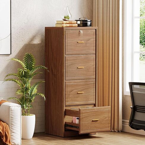 Tribesigns 4-Drawer File Cabinet with Lock, Locked File Cabinet with Key, Tall Wooden Filing Cabinets for Home Office, Vertical Office Storage for Legal Size/Letter/A4/Files, Black in Saudi Arabia