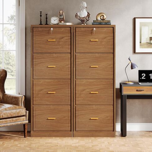 Tribesigns 4-Drawer File Cabinet with Lock, Locked File Cabinet with Key, Tall Wooden Filing Cabinets for Home Office, Vertical Office Storage for Legal Size/Letter/A4/Files, Black in Saudi Arabia