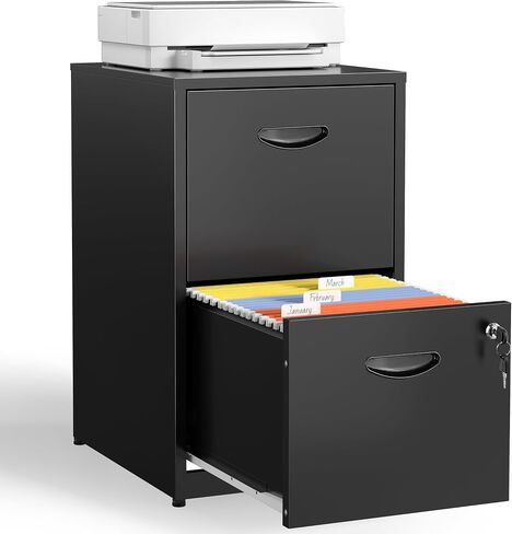 2 Drawer File Cabinet with Lock,Black Metal Filing Cabinets,Vertical Locking File Cabinet Fit Hanging Files, Letter,File Box and A4 Documents (Black) in Saudi Arabia
