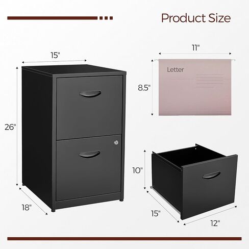 2 Drawer File Cabinet with Lock,Black Metal Filing Cabinets,Vertical Locking File Cabinet Fit Hanging Files, Letter,File Box and A4 Documents (Black) in Saudi Arabia