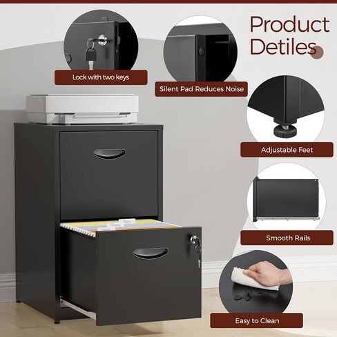2 Drawer File Cabinet with Lock,Black Metal Filing Cabinets,Vertical Locking File Cabinet Fit Hanging Files, Letter,File Box and A4 Documents (Black) in Saudi Arabia