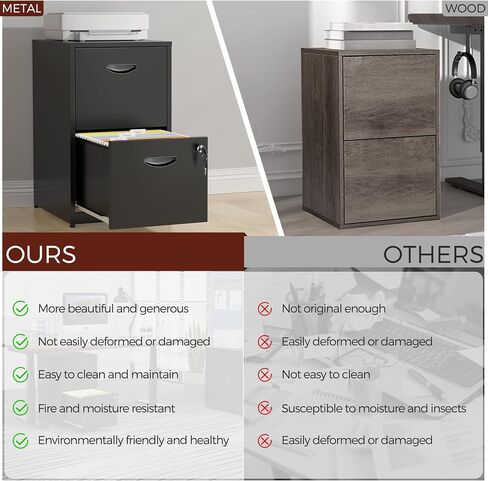 2 Drawer File Cabinet with Lock,Black Metal Filing Cabinets,Vertical Locking File Cabinet Fit Hanging Files, Letter,File Box and A4 Documents (Black) in Saudi Arabia