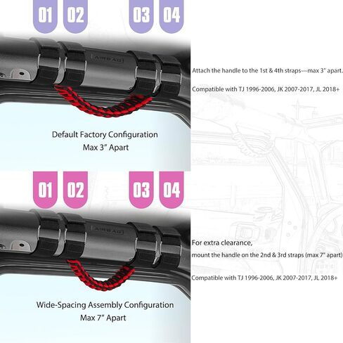 الاستيلاء على مقابض 2018-2025 Jeep Wrangler JL & Gladiator ، Airbag-Safe تناسب الصحراء/Rubicon/Willeys/4xe/Sport ، Hardtop & Soft Top (بدون سماء واحدة) ، Black 2 Packs in Kuwait