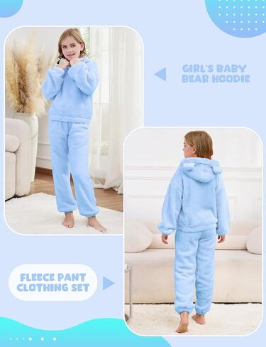 Arssm Girls Fuzzy Pants Set Bear Ear Fuzzy Hoodie Sweatshirt and Sweatpant Kids Clothing Sets in Saudi Arabia