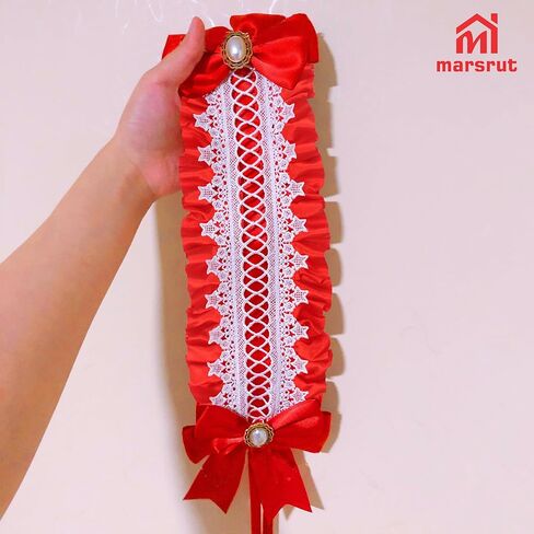 حافة مكشكشة طويلة جدًا، حافة شريط أحمر للخياطة، 33 ياردة × 1.6 بوصة عرض، قماش ساتان مكشكش مطوي ودانتيل شيفون مجمّع، حواف طبقة واحدة مكشكشة لامعة من دانتيل لحرف تزيين المنزل in Kuwait