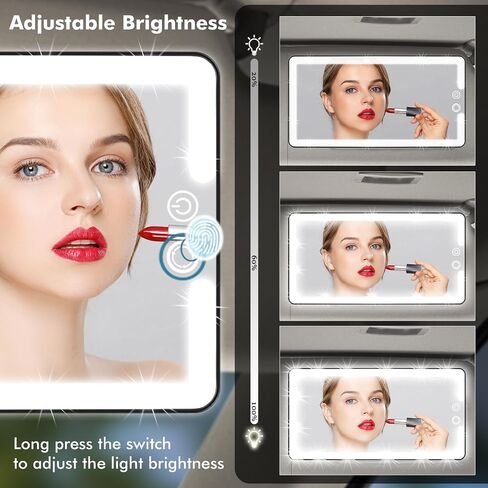 Car Sun Visor Vanity Mirror with Lights, Rechargeable LED Car Visor Makeup Mirror with 3 Color Dimmable Lights - Universal Accessories for Cars, SUVs, Trucks (Black) in Saudi Arabia