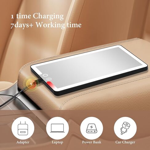 Car Sun Visor Vanity Mirror with Lights, Rechargeable LED Car Visor Makeup Mirror with 3 Color Dimmable Lights - Universal Accessories for Cars, SUVs, Trucks (Black) in Saudi Arabia
