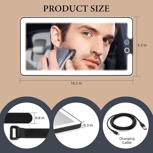 Car Sun Visor Vanity Mirror with Lights, Rechargeable LED Car Visor Makeup Mirror with 3 Color Dimmable Lights - Universal Accessories for Cars, SUVs, Trucks (Black) in Saudi Arabia