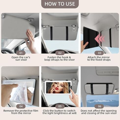 Car Sun Visor Vanity Mirror with Lights, Rechargeable LED Car Visor Makeup Mirror with 3 Color Dimmable Lights - Universal Accessories for Cars, SUVs, Trucks (Black) in Saudi Arabia