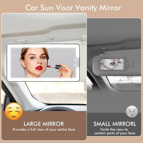 Car Sun Visor Vanity Mirror with Lights, Rechargeable LED Car Visor Makeup Mirror with 3 Color Dimmable Lights - Universal Accessories for Cars, SUVs, Trucks (Black) in Saudi Arabia
