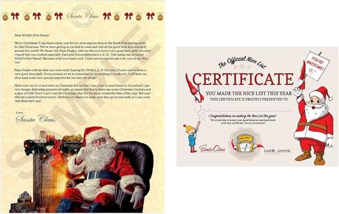 North Pole Letters Personalized Christmas Letter and Nice List Certificate from Santa Claus - Custom Letter & Certificate from Santa for Kids, Mailed to Your Child from The North Pole in Saudi Arabia
