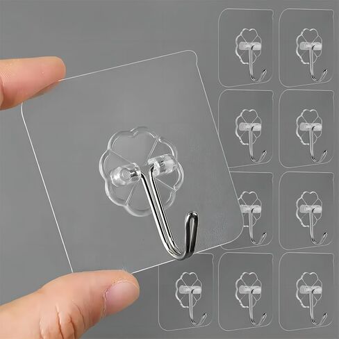 Generic 10 Pcs Heavy Duty Transparent Plastic Wall Hooks for Keys, Bathroom, Shower, Kitchen, Office, Outdoor, Removable Sticky Ceiling Hooks in Saudi Arabia