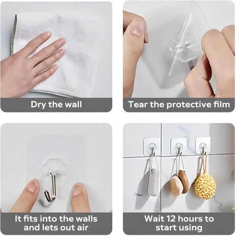 Generic 10 Pcs Heavy Duty Transparent Plastic Wall Hooks for Keys, Bathroom, Shower, Kitchen, Office, Outdoor, Removable Sticky Ceiling Hooks in Saudi Arabia