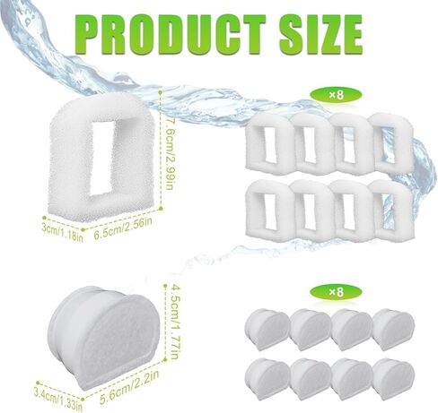 Foam Pre-Filter and Carbon Filter for Petsafe Compatible with Drinkwell Fountain Stainless Steel 360 Avalon, Pagoda Seascape and Sedona Water Bowl, Dog and Cat Pet Water Fountain Prefilters(16 Packs) in Kuwait