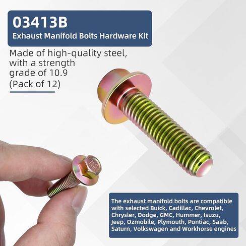 03413B مجموعة أدوات مسامير العادم المنوع لـ LS1 مسامير الرأس LSX LS2 LS3 LS6 LS7 GM Vortec 4.8L 5.3L 6.0L 6.2L 03413B 11518860 11609481 الصف 10.9 12 قطعة in Kuwait