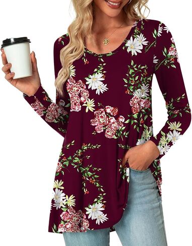 POPYOUNG Women's Fall Long Sleeve Tunic Tops for Leggings Crewneck Casual Blouse T-Shirt in Saudi Arabia