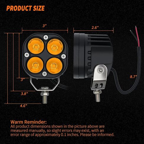 2-Pack 40W 3Inch Yellow Spot Beam LED Pod Light - Bright Off-Road Driving Fog Lights, Waterproof Auxiliary Ditch Lights for Truck, SUV, ATV, Boat, Motorcycle, Pickup, Tractor in Kuwait
