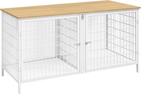 MAHANCRIS Dog Crate Furniture for 2 Dogs, 43.3" Dog Kennel with Removable Divider, Heavy Sturdy Dog Furniture Style Double Cage for Small Medium Dog, Indoor Dog House End Table, Rustic Brown DCHR1201 in Kuwait
