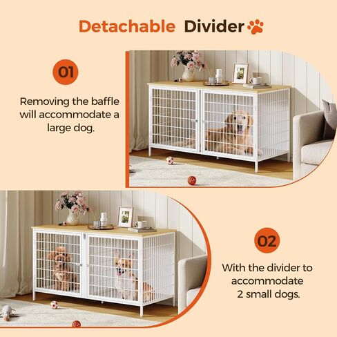 MAHANCRIS Dog Crate Furniture for 2 Dogs, 43.3" Dog Kennel with Removable Divider, Heavy Sturdy Dog Furniture Style Double Cage for Small Medium Dog, Indoor Dog House End Table, Rustic Brown DCHR1201 in Kuwait