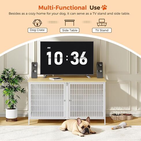 MAHANCRIS Dog Crate Furniture for 2 Dogs, 43.3" Dog Kennel with Removable Divider, Heavy Sturdy Dog Furniture Style Double Cage for Small Medium Dog, Indoor Dog House End Table, Rustic Brown DCHR1201 in Kuwait
