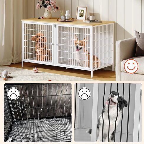 MAHANCRIS Dog Crate Furniture for 2 Dogs, 43.3" Dog Kennel with Removable Divider, Heavy Sturdy Dog Furniture Style Double Cage for Small Medium Dog, Indoor Dog House End Table, Rustic Brown DCHR1201 in Kuwait