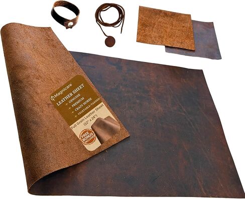 ملاءة جلدية أصلية محببة بالكامل لصناعة الحرف اليدوية مقاس 12 × 24 - جلد البقر المجنون المدبوغ بالخضروات - ملاءات جلدية سميكة للحرف اليدوية - قطعتان للتمرين، سلك وسوار متضمنان - بني in Kuwait