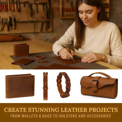 ملاءة جلدية أصلية محببة بالكامل لصناعة الحرف اليدوية مقاس 12 × 24 - جلد البقر المجنون المدبوغ بالخضروات - ملاءات جلدية سميكة للحرف اليدوية - قطعتان للتمرين، سلك وسوار متضمنان - بني in Kuwait