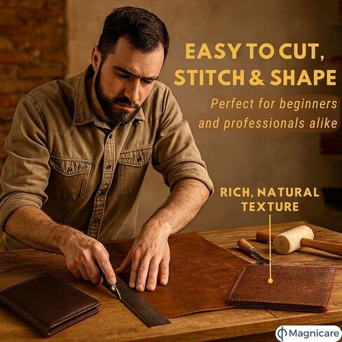 ملاءة جلدية أصلية محببة بالكامل لصناعة الحرف اليدوية مقاس 12 × 24 - جلد البقر المجنون المدبوغ بالخضروات - ملاءات جلدية سميكة للحرف اليدوية - قطعتان للتمرين، سلك وسوار متضمنان - بني in Kuwait