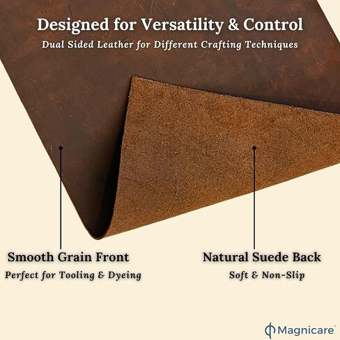 ملاءة جلدية أصلية محببة بالكامل لصناعة الحرف اليدوية مقاس 12 × 24 - جلد البقر المجنون المدبوغ بالخضروات - ملاءات جلدية سميكة للحرف اليدوية - قطعتان للتمرين، سلك وسوار متضمنان - بني in Kuwait